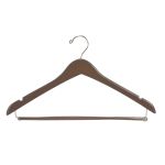 Men's Hanger, Open Hook Contour with Locking Bar, Walnut with Nickel Hook